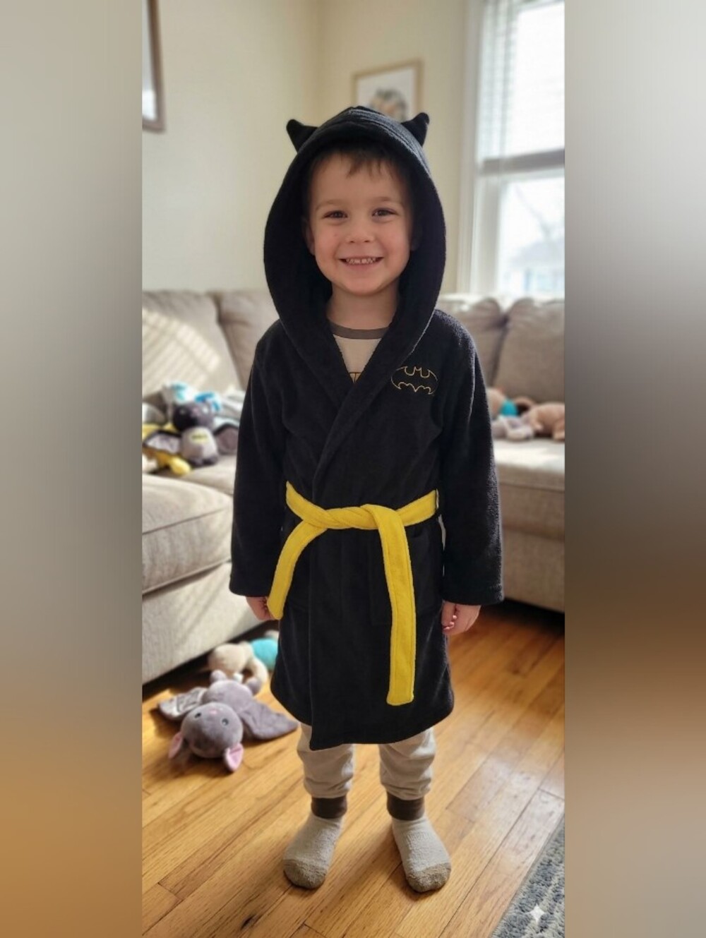 Batman Kids Fleece Hooded Robe Size S Black Bat Ears Embroidered